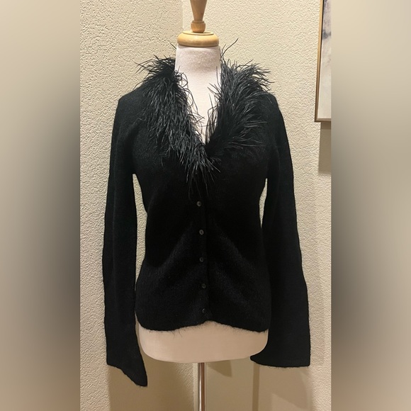 NEW Tristan & Iseut Mohair Wool Ostrich Feather Sweater Caridigan S - Picture 1 of 7